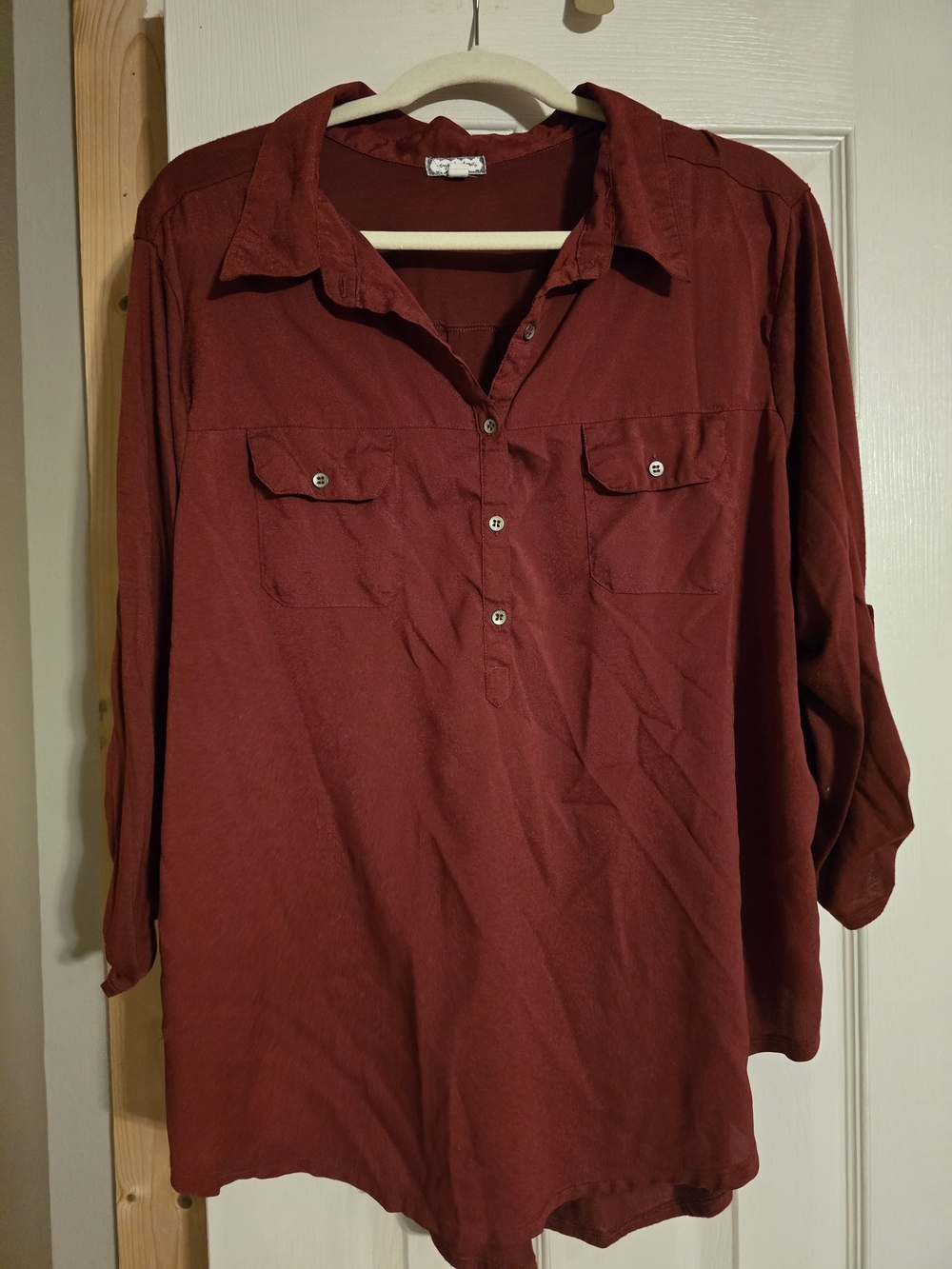Button-Front Tunic Top in Deep Burgundy